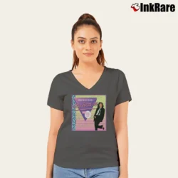 Women’s miki matsubara stay with me city pop retro V-Neck Tee in charcoal | Chic Neckline, Soft Texture