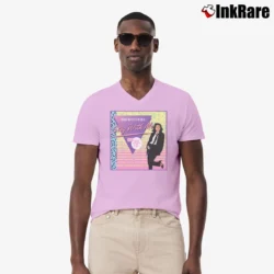 Men’s miki matsubara stay with me city pop retro V-Neck Tee in light pink | Sharp, Breathable, Everyday Staple