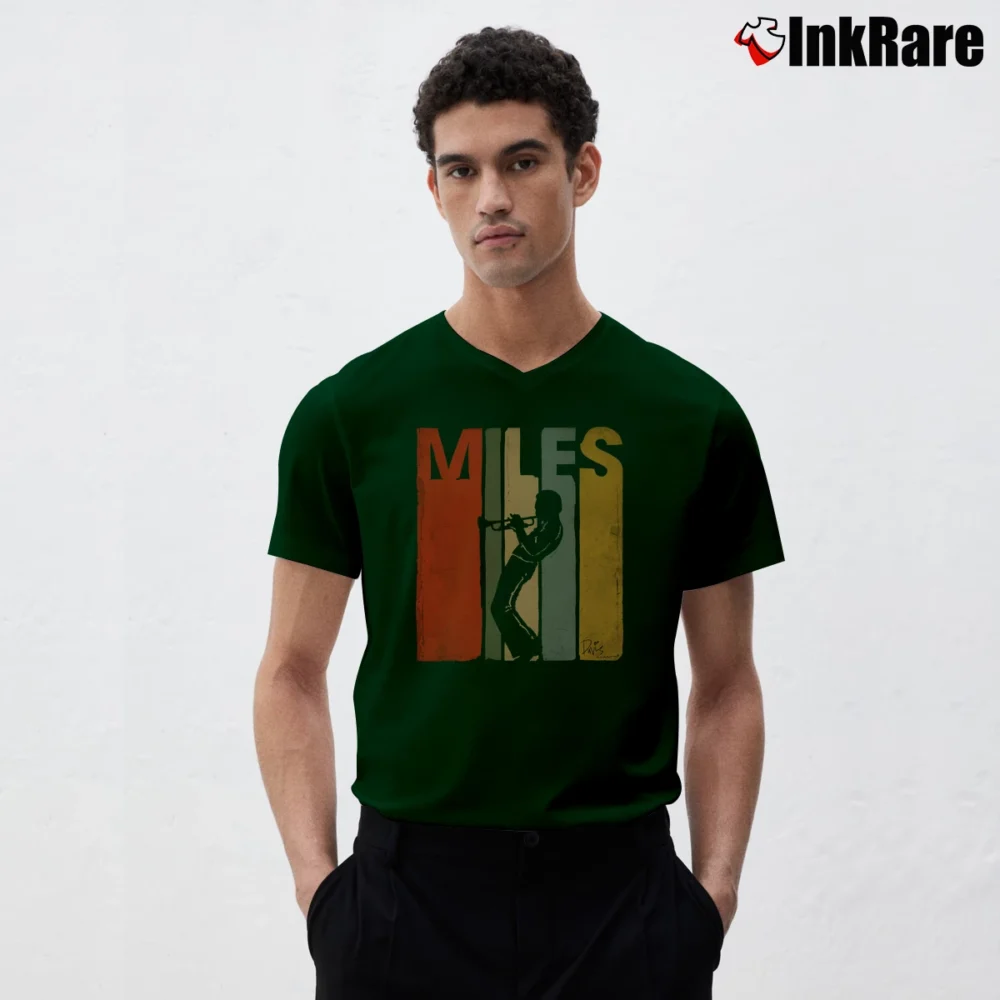 Men’s miles davis paint brush jazz art inspired V-Neck Tee in forest green | Sharp, Breathable, Everyday Staple