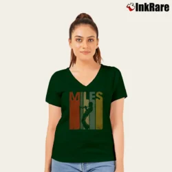 Women’s miles davis paint brush jazz art inspired V-Neck Tee in forest green | Chic Neckline, Soft Texture