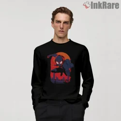 Miles Morales Rooftop Leap Red Moon City Shirt on black long sleeve shirt for men graphic tee
