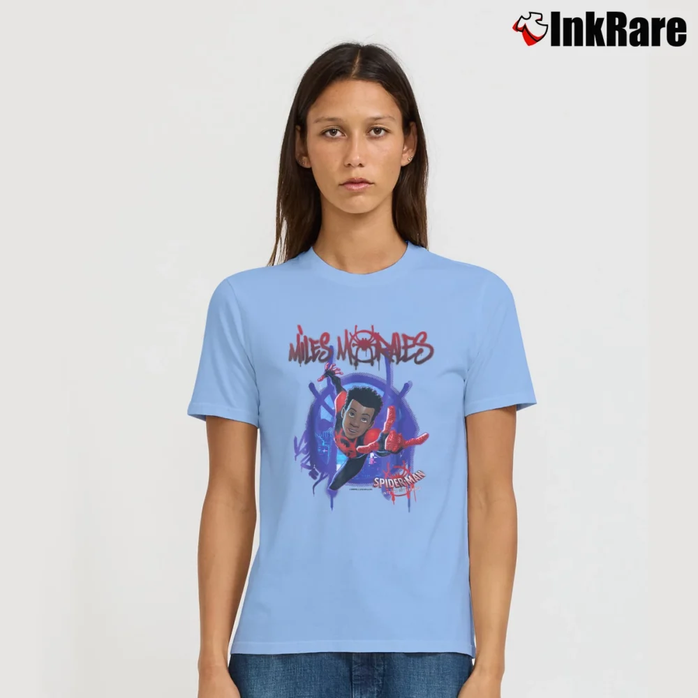 Women’s Miles Morales Spiderverse Splat Marvel Signature T-Shirt in light blue | Soft, Flattering Fit