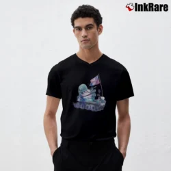 Men’s Milkboy Cat Army Beauty Beast Japanese Graphic V-Neck Tee in black | Sharp, Breathable, Everyday Staple