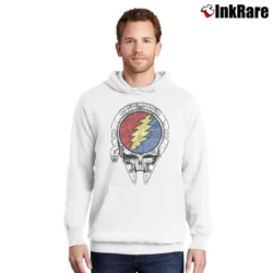 Men’s Millennium Falcon Grateful Dead Star Wars Pullover Hoodie in white | Cozy, Durable, Modern Fit