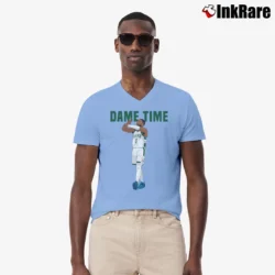 Men’s Milwaukee Bucks Damian Lillard Dame Time V-Neck Tee in light blue | Sharp, Breathable, Everyday Staple