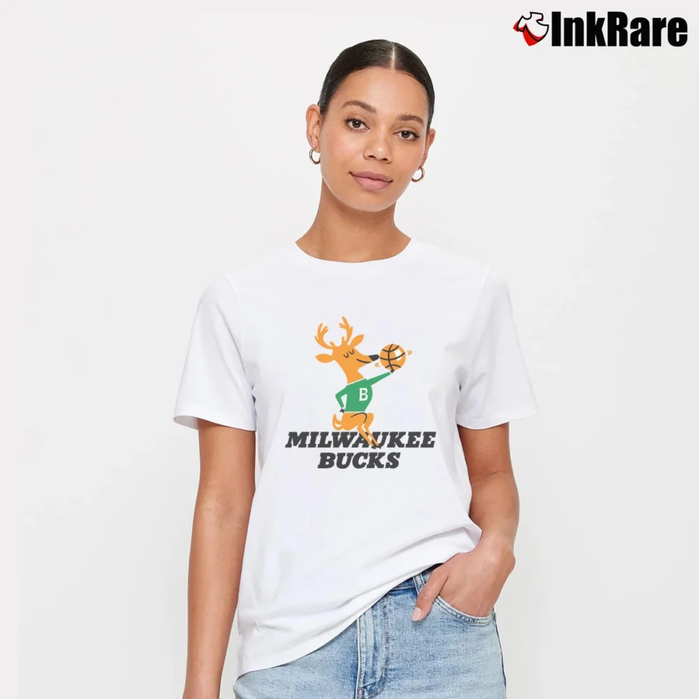 Women’s Milwaukee Bucks Throwback Logo Signature T-Shirt in white | Soft, Flattering Fit