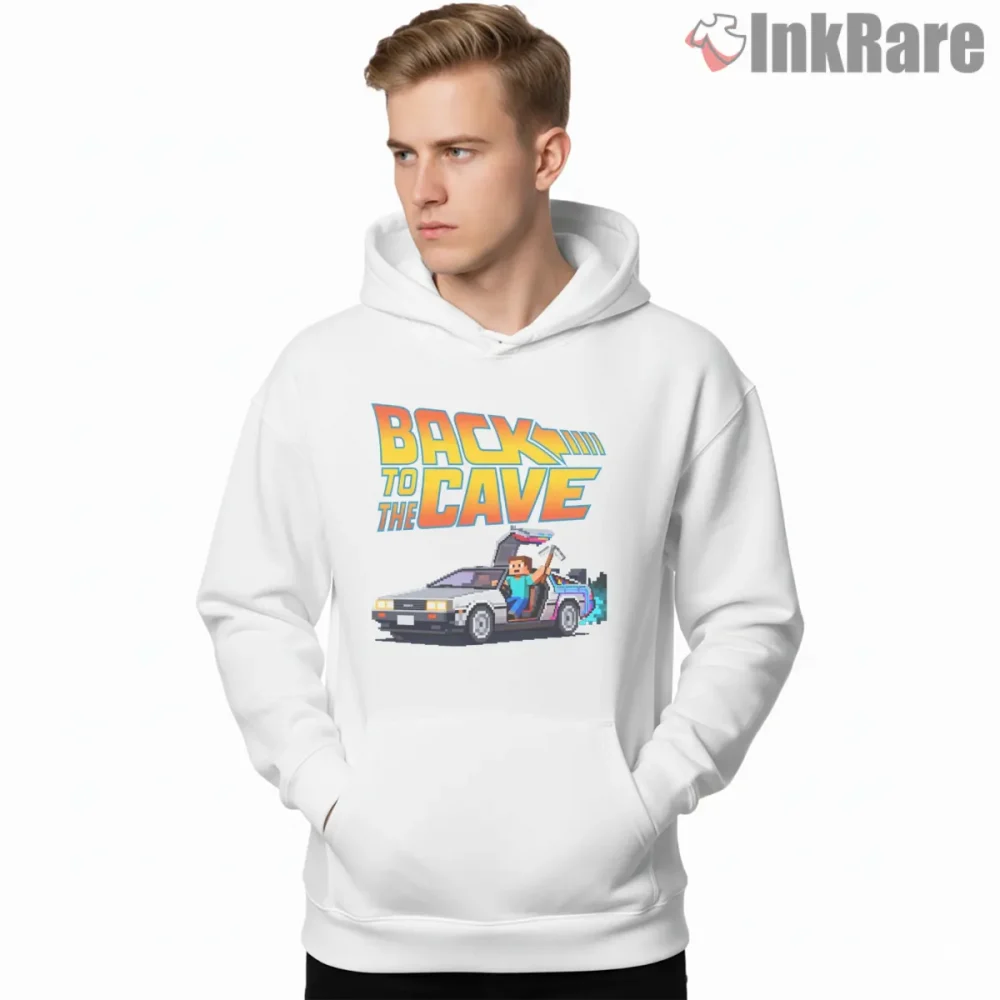 Minecraft Back To The Cave Retro Adventure Shirt on white hoodie for men graphic tee
