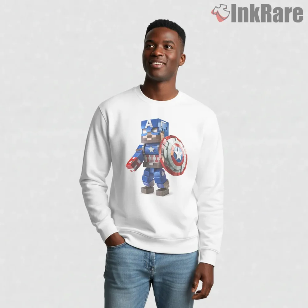 Minecraft Captain America Block Hero Crossover Shirt on graphic shirt for men graphic tee