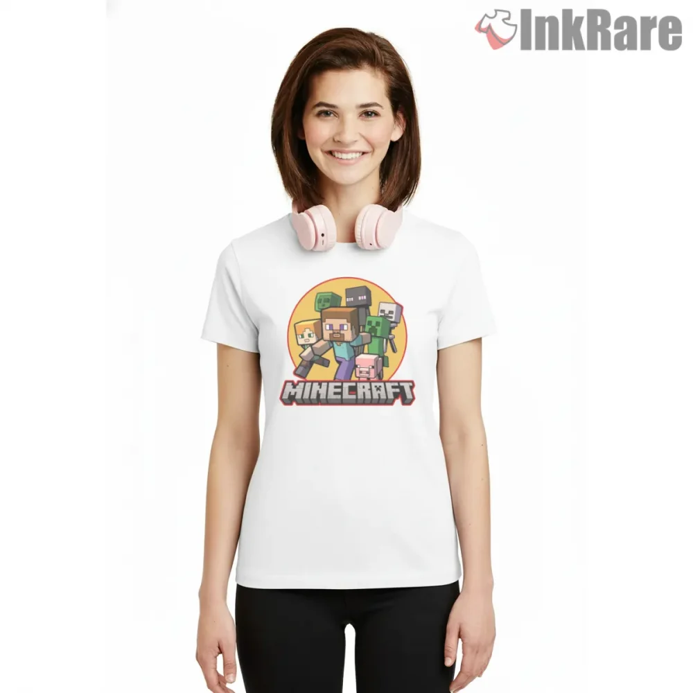 Minecraft Classic Character Circle Group Shirt on white short sleeve shirt for women graphic tee