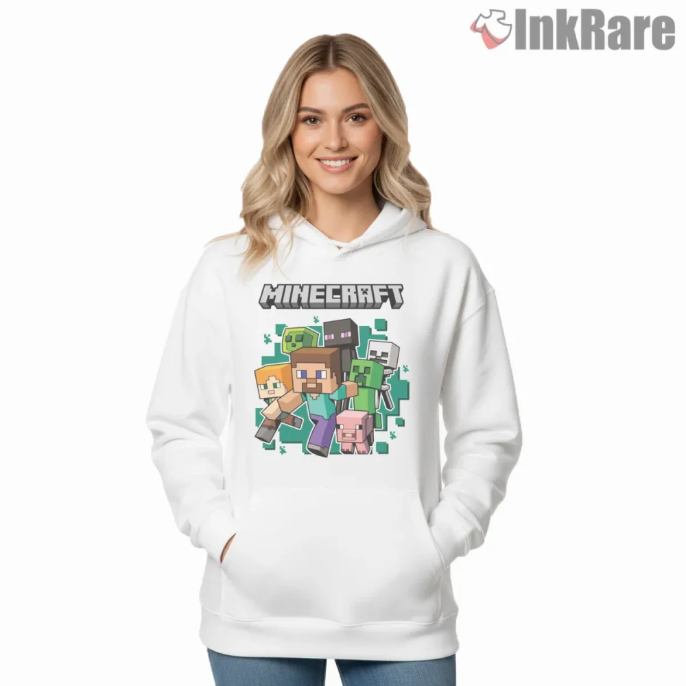 Minecraft Classic Character Squad Pixel Adventure Shirt on white hoodie for women graphic tee