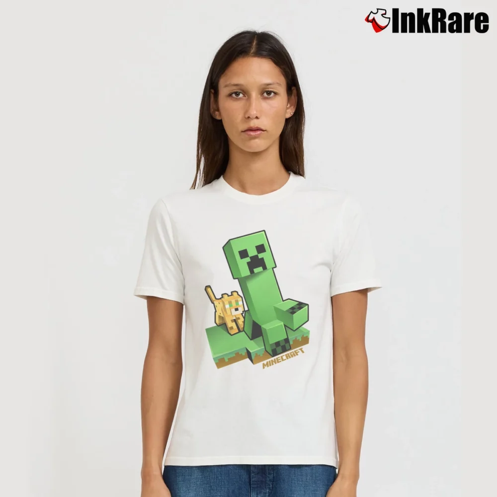 Women’s Minecraft Craftable Creeper Chase T-Shirt in white | Soft, Flattering Fit