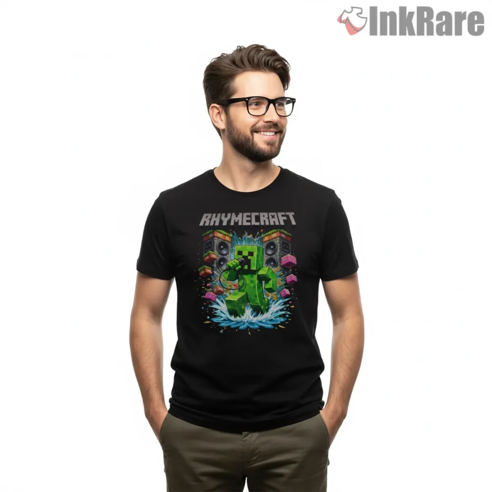 Minecraft Creeper Rapper Street Music Style Shirt on black short sleeve shirt for men graphic tee