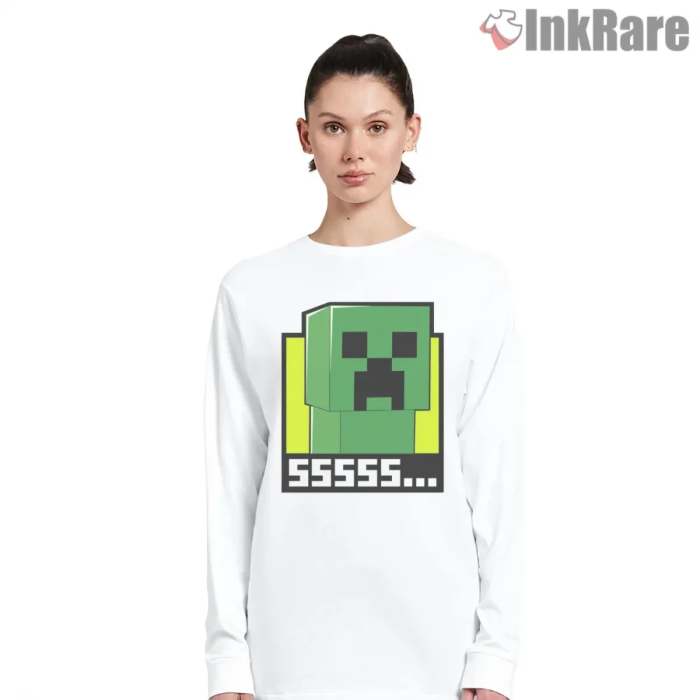 Minecraft Creeper Sssss Meme Pixel Face Shirt on white long sleeve shirt for women graphic tee