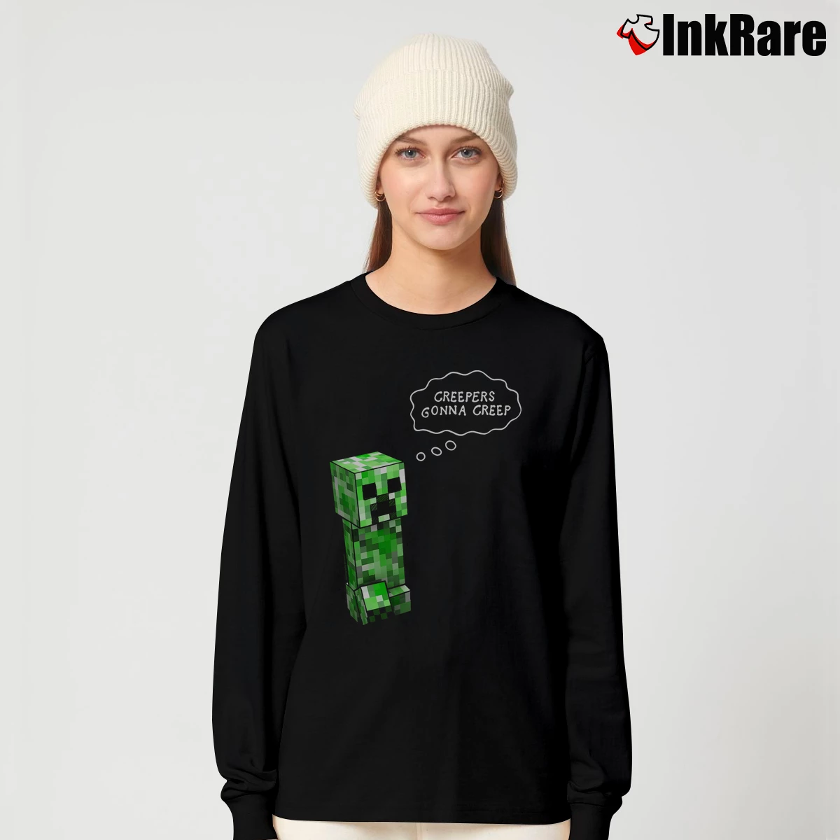 Women’s Minecraft Creepers Gonna Creep Long-Sleeve Top in black | Sleek, Versatile, All-Season