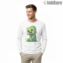 Minecraft Cute Creeper Sitting Pixel Character Shirt on white long sleeve shirt for men graphic tee