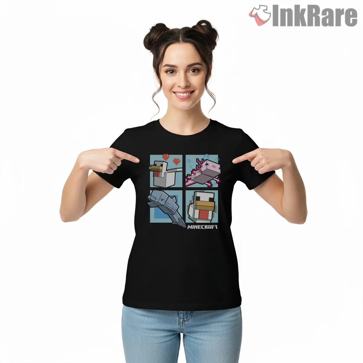 Minecraft Cute Pets Pixel Animal Collection Short Sleeve Black Minecraft Cute Pets Pixel Animal Collection Shirt on black short sleeve shirt for women graphic tee