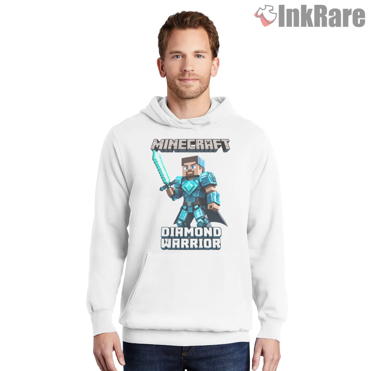 Minecraft Diamond Warrior Armor Hero Shirt on white hoodie for men graphic tee