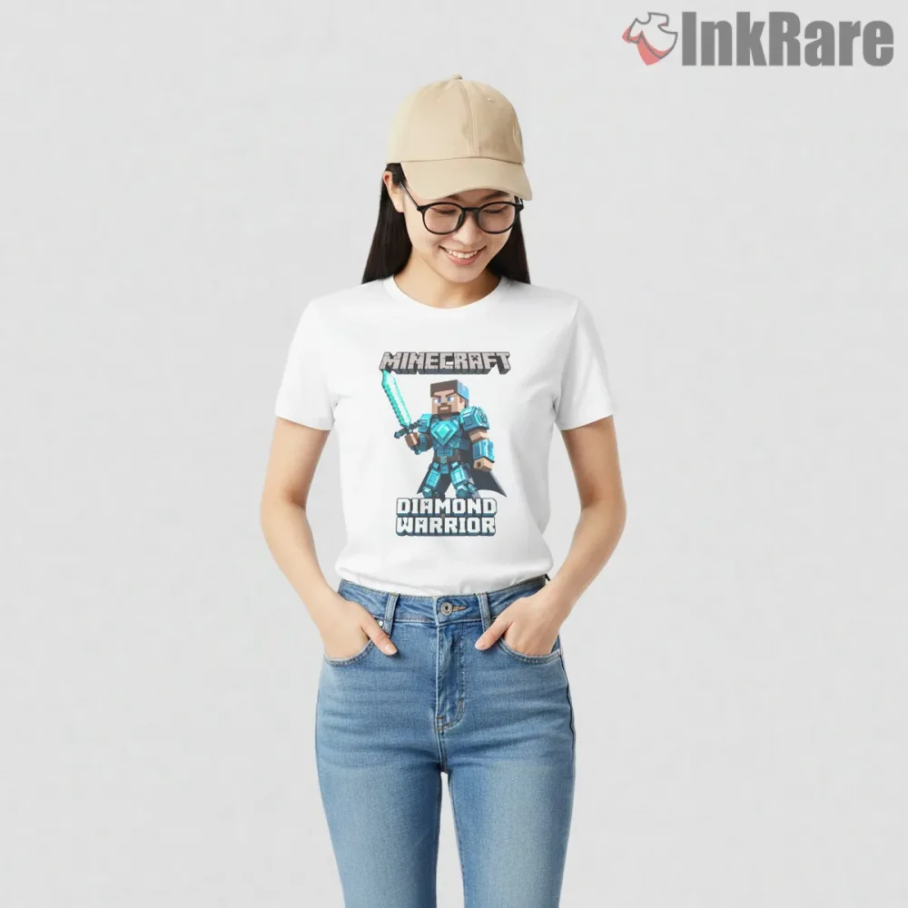 Minecraft Diamond Warrior Armor Hero Shirt on white short sleeve shirt for women graphic tee