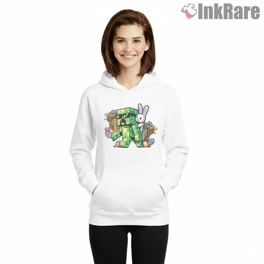 Minecraft Easter Creeper Bunny Egg Hunt Shirt on white hoodie for women graphic tee