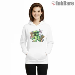 Minecraft Easter Creeper Bunny Egg Hunt Shirt on white hoodie for women graphic tee