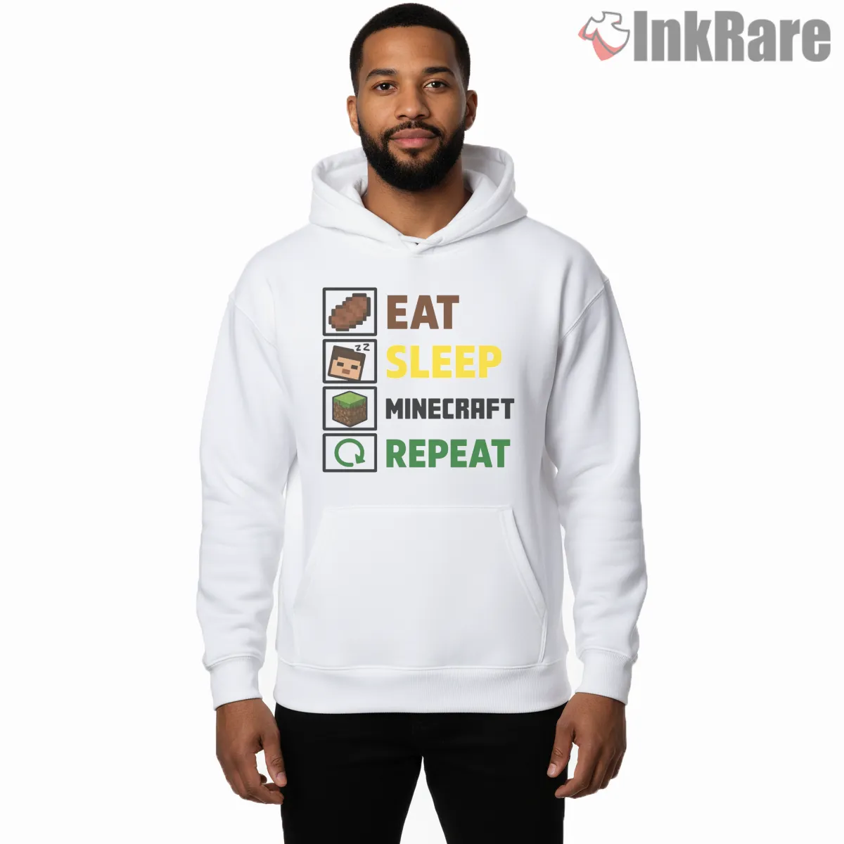 Minecraft Eat Sleep Repeat Gamer Routine Shirt on white hoodie for men graphic tee