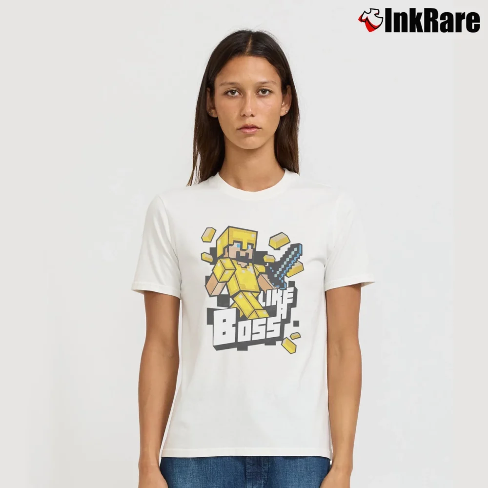 Women’s Minecraft Golden Steve Like A Boss T-Shirt in white | Soft, Flattering Fit