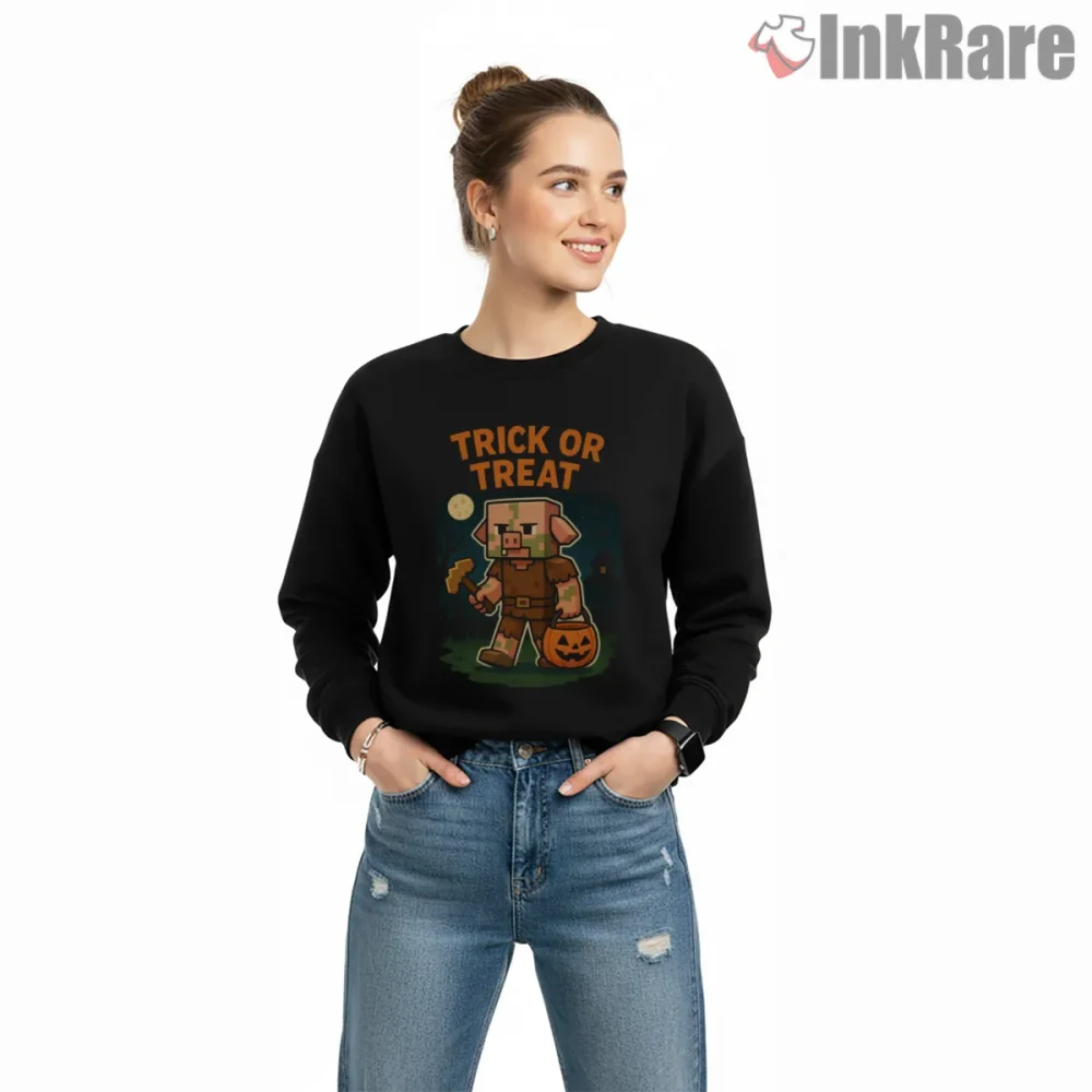 Minecraft Halloween Pig Trick Or Treat Shirt on graphic shirt for women graphic tee
