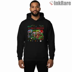 Minecraft Jolly Creeper Christmas Party Shirt on black hoodie for men graphic tee