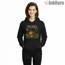 Minecraft Lava Chicken Creeper Spicy Chaos Shirt on black hoodie for women graphic tee