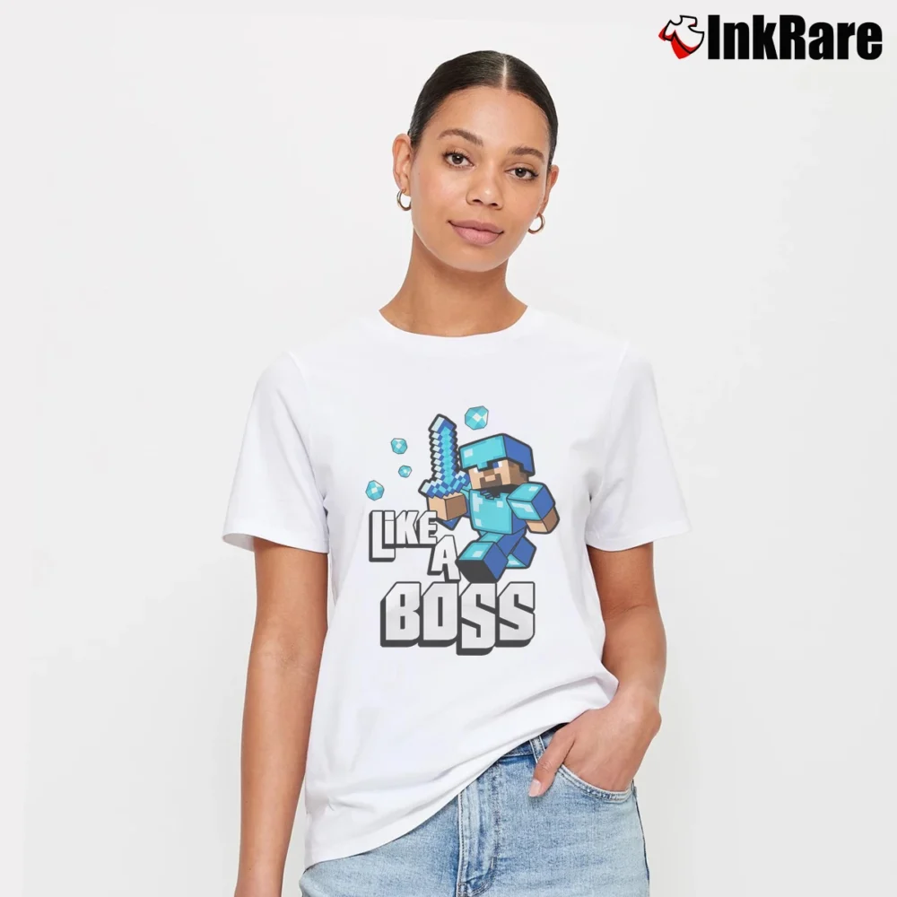 Women’s Minecraft Like A Boss Gamer Signature T-Shirt in white | Soft, Flattering Fit