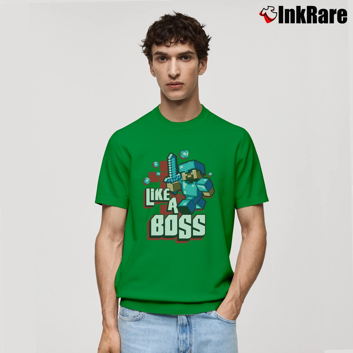 Men’s Minecraft Like A Boss Classic T-Shirt in irish green | Soft, Breathable Everyday Wear