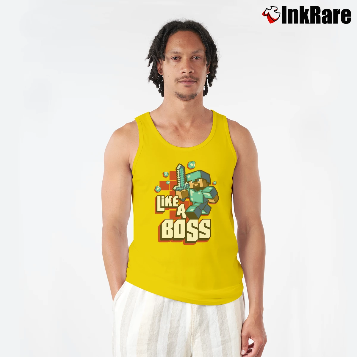 Men’s Minecraft Like A Boss Tank Top in yellow | Breathable, Active-Friendly Design