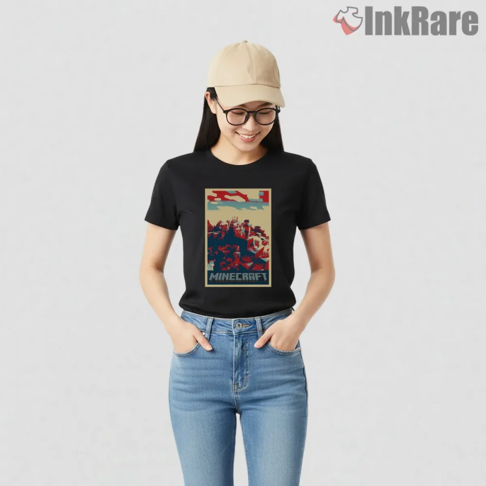 Minecraft Minimal Landscape Vintage Poster Shirt on black short sleeve shirt for women graphic tee