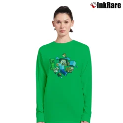 Women’s Minecraft Run Away Steve Gamer Long-Sleeve Top in irish green | Sleek, Versatile, All-Season