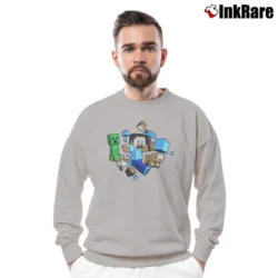 Men’s Minecraft Run Away Steve Gamer Crewneck Sweatshirt in sport grey | Cozy Fabric, Clean Style