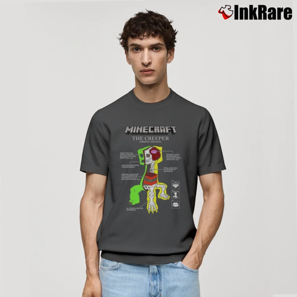 Men’s Minecraft The Creeper Anatomy Classic T-Shirt in charcoal | Soft, Breathable Everyday Wear