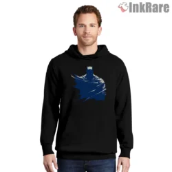 Minimal Blue Cape Batman Silhouette Shirt on black hoodie for men graphic tee