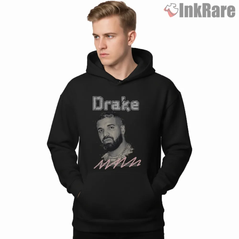 Minimal Drake Signature Sketch Shirt on black hoodie for men graphic tee