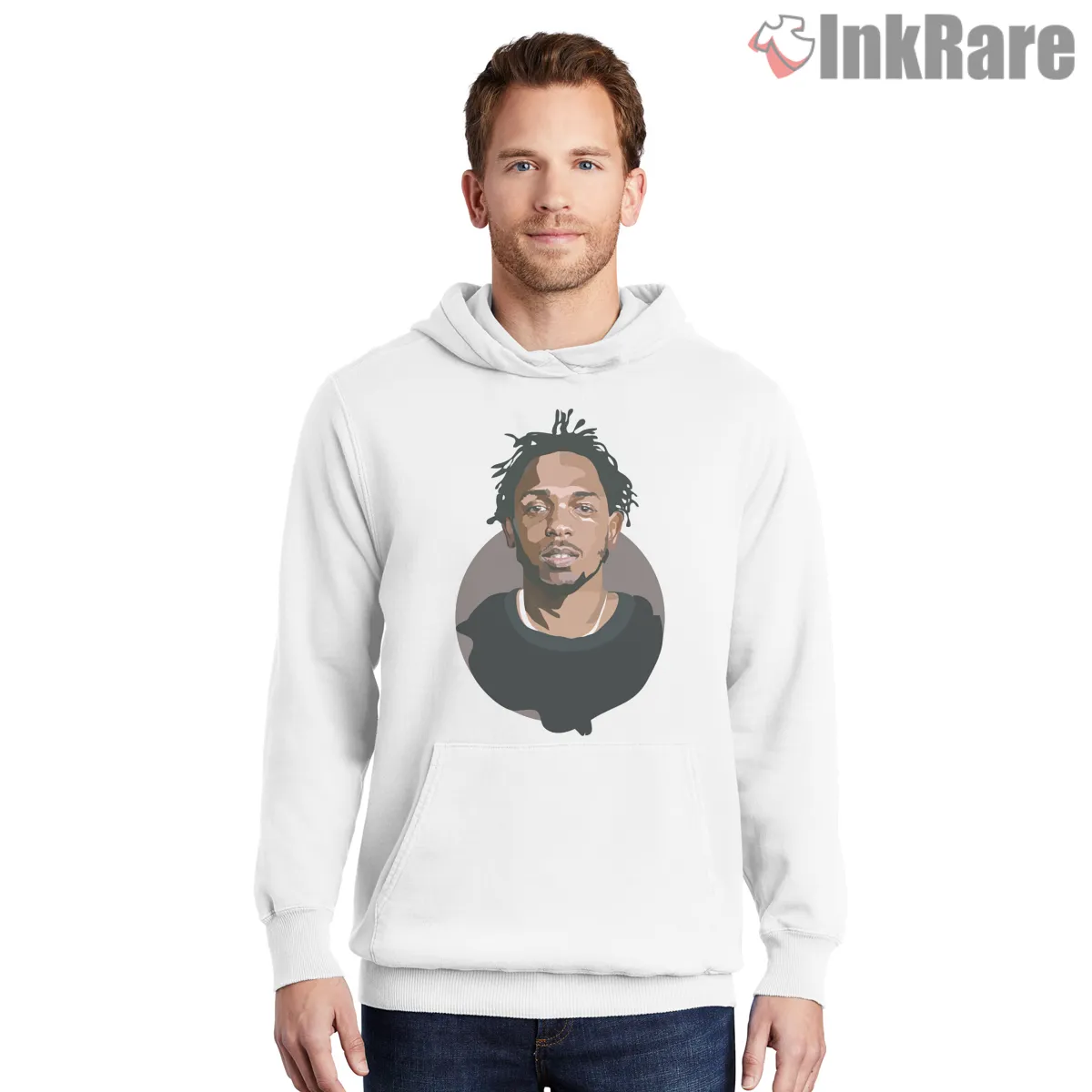 Minimal Portrait Kendrick Lamar Neutral Tone Art Shirt on white hoodie for men graphic tee