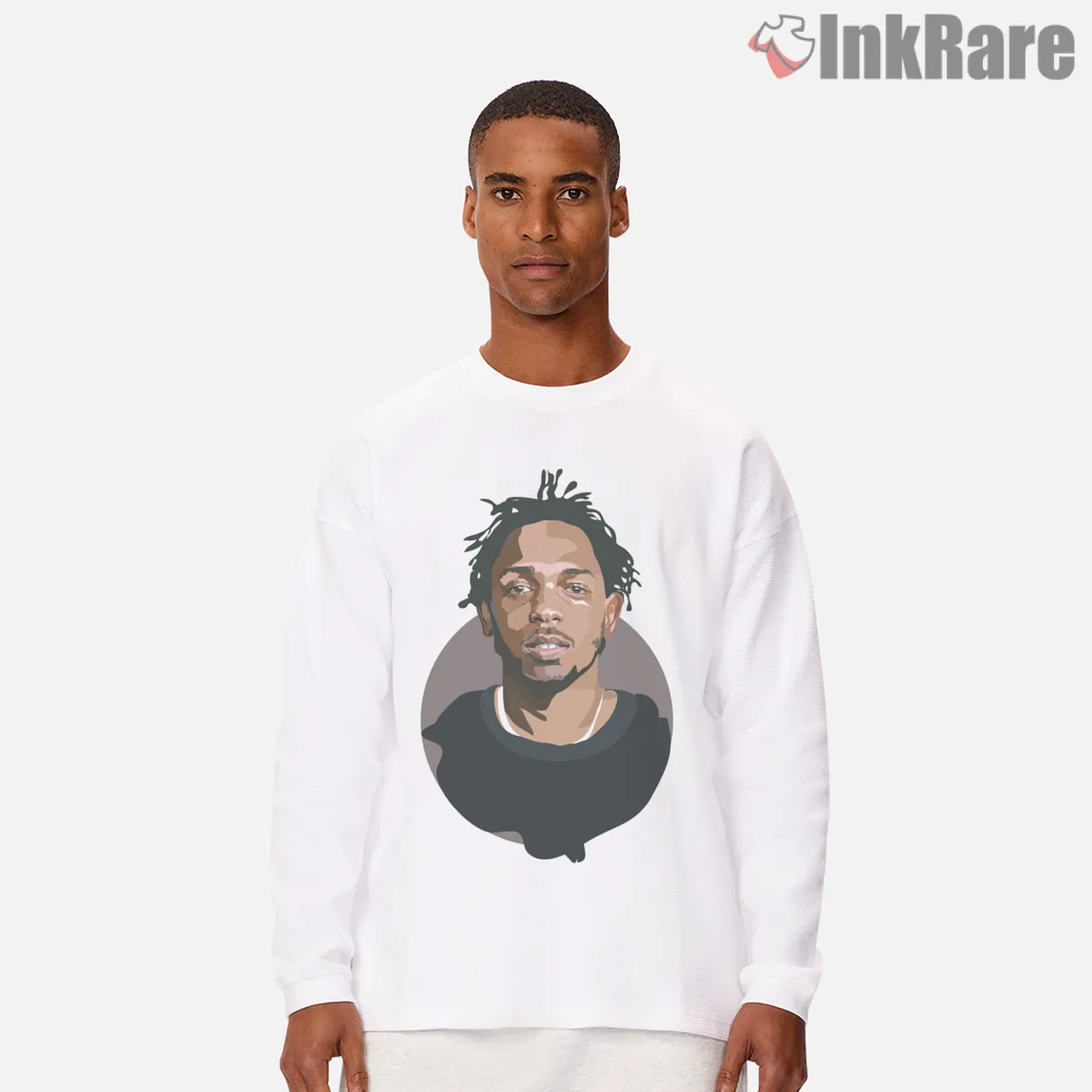 Minimal Portrait Kendrick Lamar Neutral Tone Art Long Sleeve White Minimal Portrait Kendrick Lamar Neutral Tone Art Shirt on white long sleeve shirt for men graphic tee