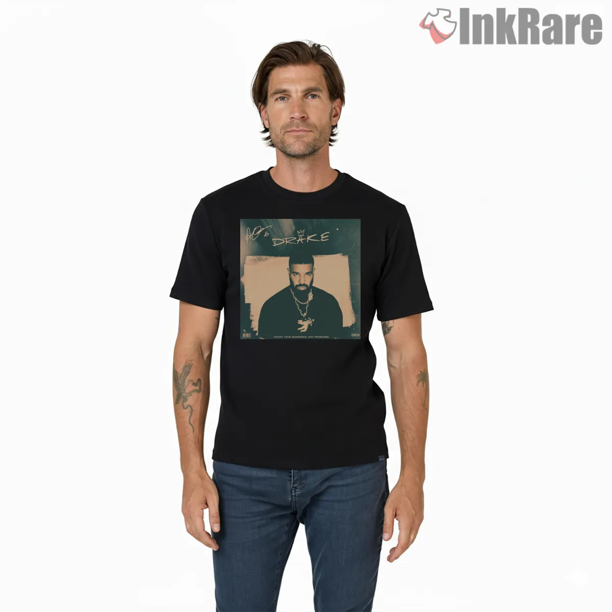 Minimal Rapper Drake Mic Portrait Shirt on black short sleeve shirt for men graphic tee