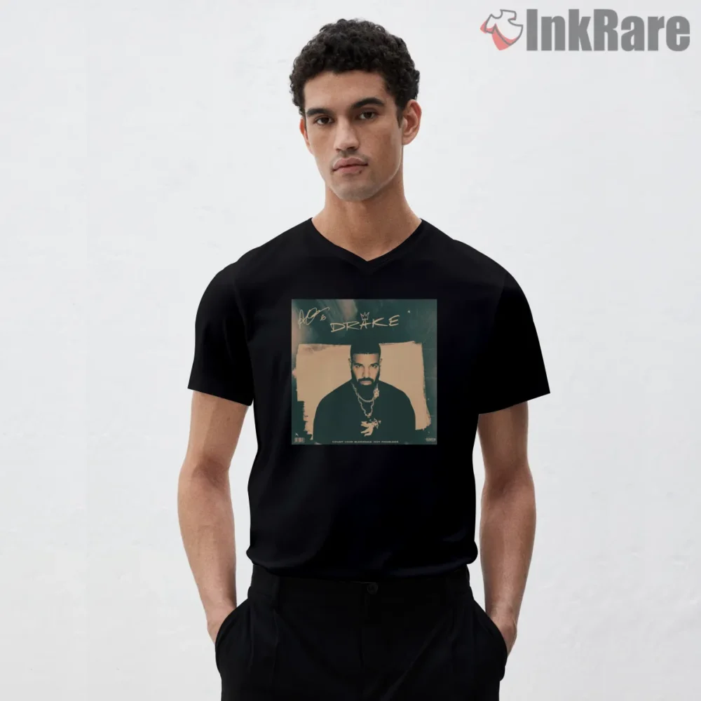 Minimal Rapper Drake Mic Portrait Shirt on black v-neck shirt for men graphic tee