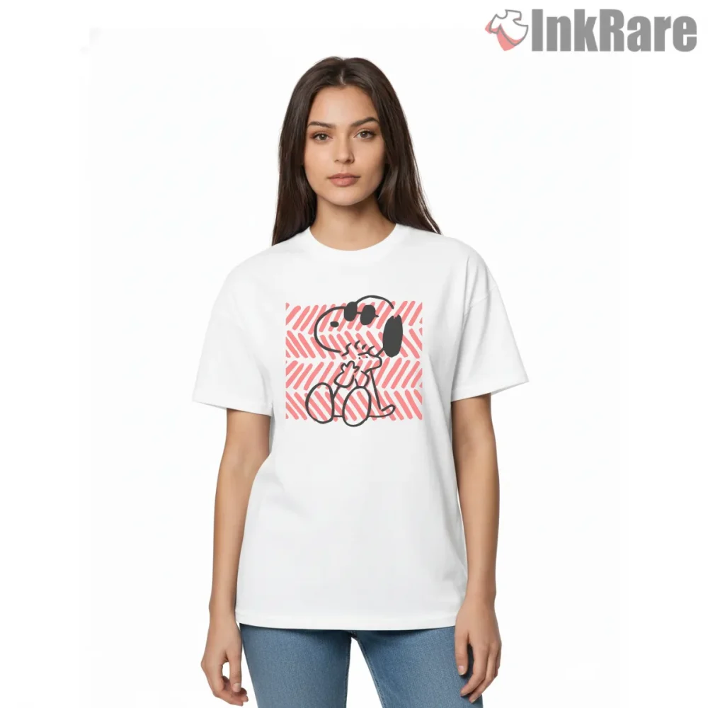 Minimal Snoopy And Woodstock Line Art Shirt on white short sleeve shirt for women graphic tee