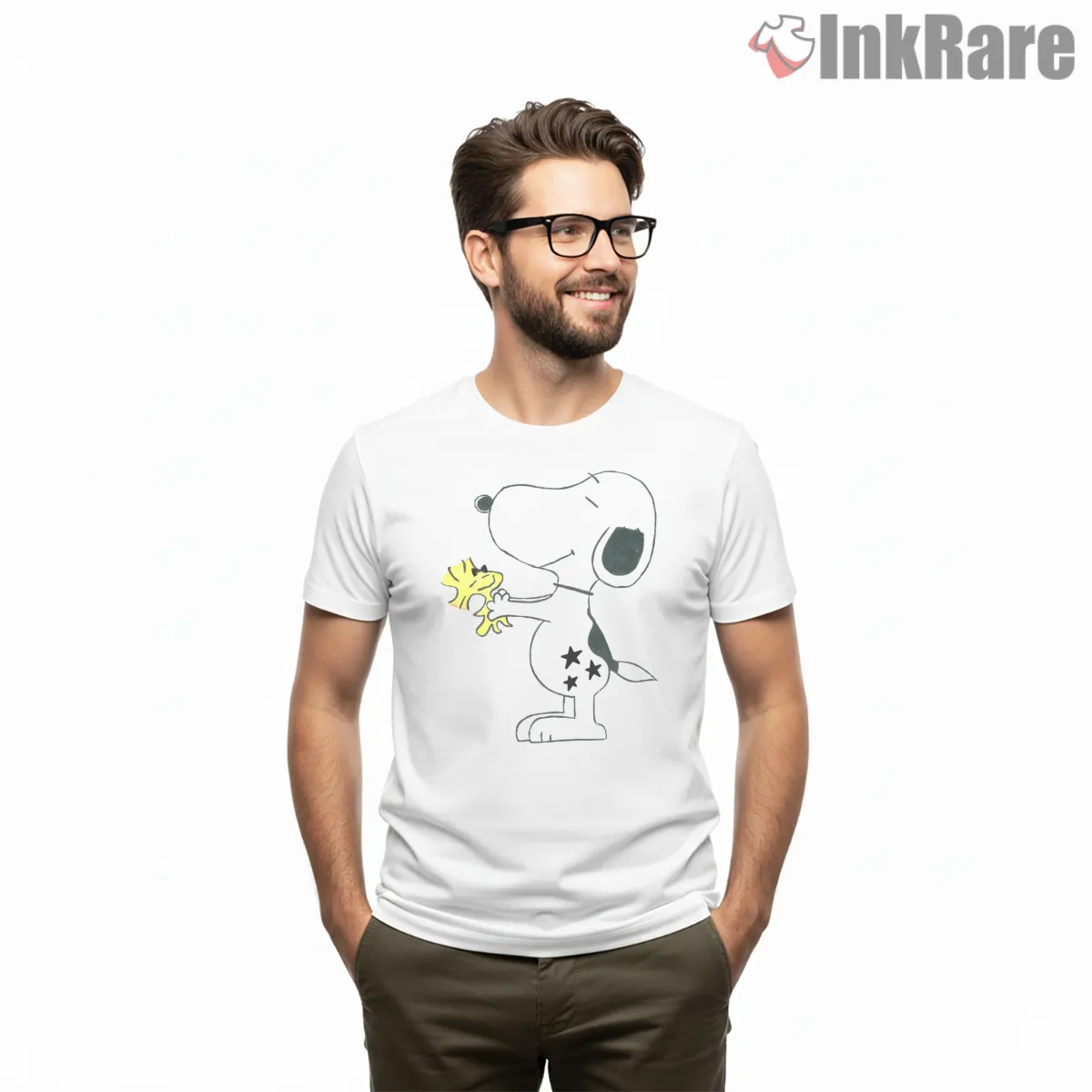 Minimal Snoopy Profile Classic Short Sleeve White Minimal Snoopy Profile Classic Shirt on white short sleeve shirt for men graphic tee