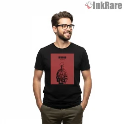 Minimalist Saitama Zen Manga Portrait Shirt on black short sleeve shirt for men graphic tee