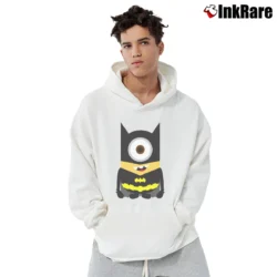 Men’s Minion Batman Cartoon Parody DC Comics Pullover Hoodie in white | Cozy, Durable, Modern Fit
