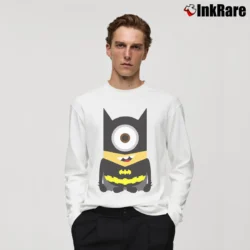 Men’s Minion Batman Cartoon Parody DC Comics Long-Sleeve Shirt in white | Sleek, Lightweight, Year-Round Wear
