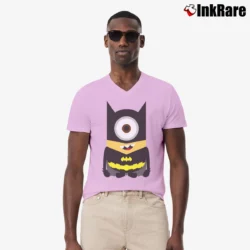Men’s Minion Batman Cartoon Parody DC Comics V-Neck Tee in light pink | Sharp, Breathable, Everyday Staple