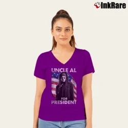 Women’s Ministry Uncle Al For President V-Neck Tee in purple | Chic Neckline, Soft Texture