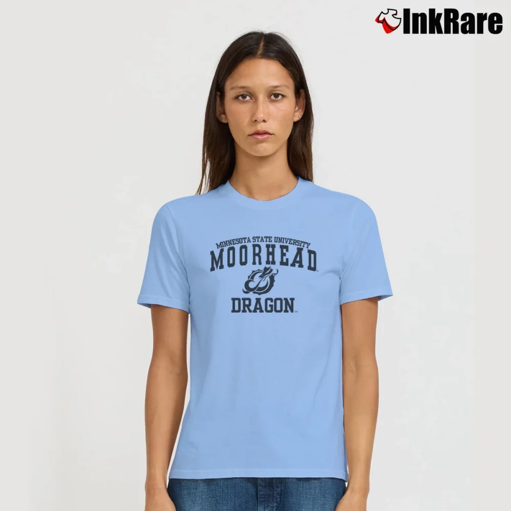 Women’s Minnesota State University Moorhead Dragons Retro College Signature T-Shirt in light blue | Soft, Flattering Fit